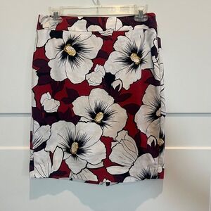 ANN TAYLOR FACTORY Red Petite Floral Print Pencil miniskirt Skirt Womens Size 4P